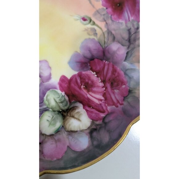 Elite Works Hand Painted Limoges Plate 9" Floral Design Scalloped Edge Gold Trim - Picture 2 of 11